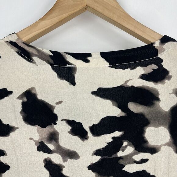 Alembika Dress Size 2 6-8 Black White Tribal Print 3/4 Sleeve V Neck Midi Shift - Picture 8 of 11